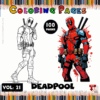 Deadpool coloring pages printable for free from artcoloringpage.com, featuring detailed black-and-white and colored illustrations.