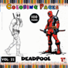 Deadpool coloring pages featuring two distinct illustrations, perfect for a coloring book or free coloring pages from artcoloringpage.com.