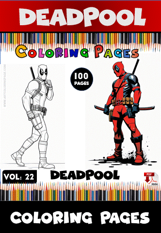 Deadpool coloring pages featuring two distinct illustrations, perfect for a coloring book or free coloring pages from artcoloringpage.com.