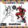 Deadpool coloring pages featuring two illustrations, one in black and white and the other in color, from artcoloringpage.com.