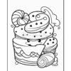 A cute, cartoon-style illustration of various desserts, including cupcakes, donuts, and a layered cake, with smiling faces.