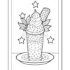 A black and white illustration of an ice cream cone topped with swirls of cream, surrounded by stars.