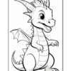 A friendly cartoon dragon with large eyes, curved horns, and tiny wings, standing in a cheerful pose.