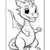 A cute cartoon dragon with large eyes, small wings, and a friendly expression, standing on two legs.
