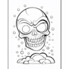 A cartoonish skull with exaggerated features and a menacing grin, surrounded by clouds and stylized smoke.
