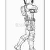 A side view of a character with a hood, wearing a backpack and wielding a sword, showcasing a confident walking pose.