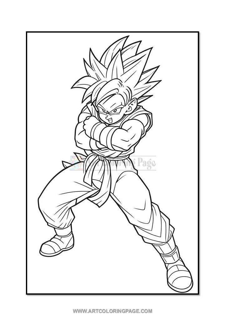 A stylized, black-and-white illustration of a muscular character with spiky hair, striking a confident pose.