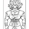Line art illustration of a muscular character with spiky hair, wearing a martial arts outfit and a confident expression.