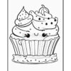 A cute cartoon cupcake with colorful frosting, sprinkles, and a smiling expression, set on a decorative wrapper.