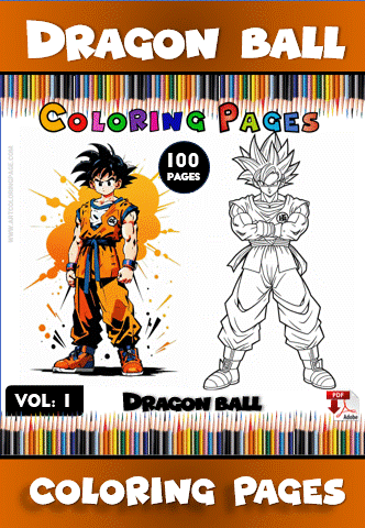 Coloring page featuring Dragon Ball characters, part of a cozy coloring book series with 100 pages available at artcoloringpage.com.