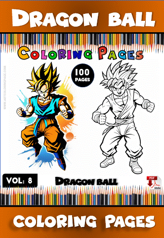 Coloring page featuring characters from Dragon Ball, designed for a cozy coloring book experience with 100 pages available at artcoloringpage.com.