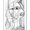 Line art illustration featuring abstract shapes forming a woman's face with a prominent eye and geometric patterns in the background.