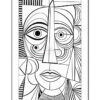 Abstract line art portrait featuring geometric shapes and exaggerated facial features, suitable for coloring.