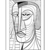 A minimalist line drawing of a stylized face with abstract geometric features, inspired by cubism.