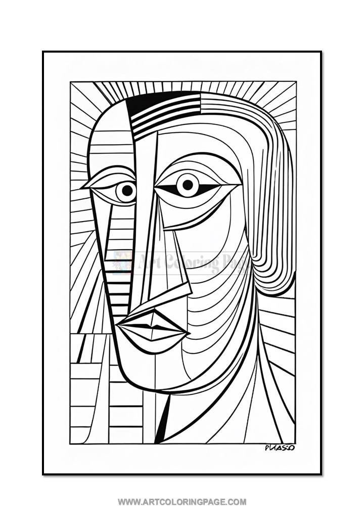 A minimalist line drawing of a stylized face with abstract geometric features, inspired by cubism.