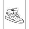 Coloring outline of a high-top sneaker featuring a distinctive strap and perforated design, set against a plain background.