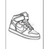 A detailed line drawing of a high-top sneaker with strap and prominent lacing, ready for coloring.