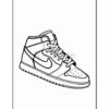 Black and white outline illustration of a high-top sneaker with a swoosh design.