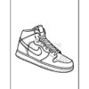 Line art illustration of a high-top sneaker, featuring prominent details like the swoosh logo and laces.