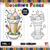 Ice cream coloring pages featuring an ice cream cone with various flavors, available from artcoloringpage.com coloring book series.