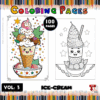 Ice cream-themed coloring pages feature a colorful ice cream cone and a cute sundae, ideal for a coloring book from artcoloringpage.com.