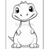 Cartoon-style dinosaur with a round body, large eyes, and a friendly expression, designed for coloring activities.