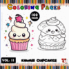 Kawaii cupcakes coloring pages from artcoloringpage.com, featuring two adorable cupcake designs with stars and a cheerful face.