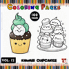 Kawaii cupcake coloring pages from artcoloringpage.com, showcasing a cute cupcake design and soft serve ice cream for a coloring book.