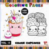 Kawaii cupcakes coloring pages from artcoloringpage.com featuring cute cupcake illustrations, ideal for a colorful coloring book experience.