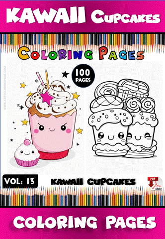 Kawaii cupcakes coloring pages from artcoloringpage.com featuring cute cupcake illustrations, ideal for a colorful coloring book experience.