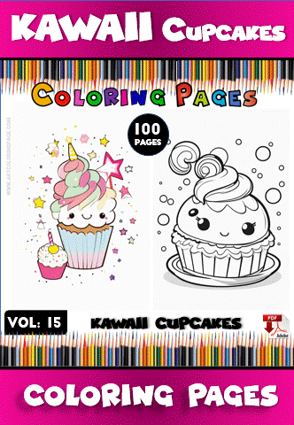 Kawaii cupcakes coloring pages featuring cute designs from the coloring book on artcoloringpage.com, ideal for creative fun.