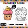 Cute cupcake illustrations from a coloring book, featuring colorful and outlined designs for coloring pages, available at artcoloringpage.com.