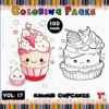 Coloring pages featuring cute kawaii cupcakes, ideal for a coloring book on artcoloringpage.com, with 100 pages to choose from.