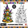 Coloring page featuring a whimsical pumpkin fairy house, designed for a cozy coloring book. Available at artcoloringpage.com.