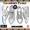 A coloring book cover featuring outlines of two different sneaker designs, labeled 
