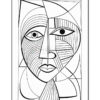 Abstract line art illustration of a face, featuring geometric shapes and patterned sections.