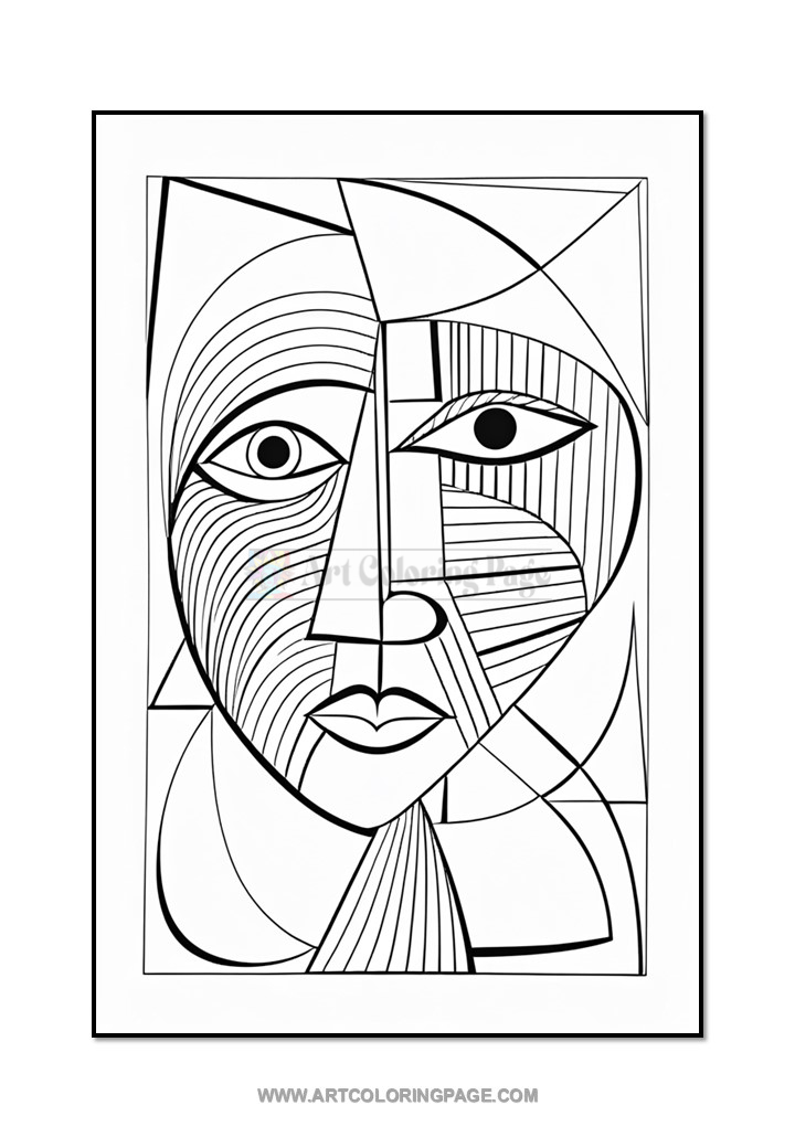 Abstract line art illustration of a face, featuring geometric shapes and patterned sections.