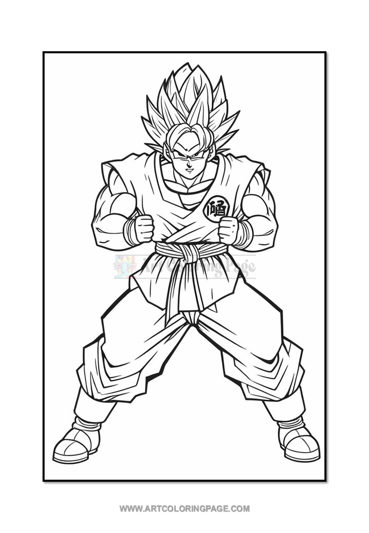 Line art illustration of a muscular character in an action pose, wearing martial arts clothing and a determined expression.