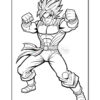 A muscular character with spiky hair, striking a powerful pose, wearing a detailed outfit with a belt and wristbands.