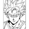 A character with spiky hair and an intense expression, depicted in a black and white coloring style.