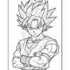 A detailed outline of a character with spiky hair and a muscular build, wearing traditional martial arts attire, arms crossed.