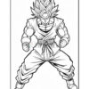 A muscular character in a fighting stance with spiky hair, wearing a martial arts outfit and standing confidently.