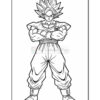 Line art illustration of a muscular character with spiky hair standing confidently, arms crossed, wearing a martial arts outfit.