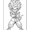A black and white line art illustration of a character with spiky hair, wearing a martial arts outfit, standing with arms crossed.