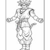 A line art illustration of a character with spiky hair and a muscular build, wearing traditional martial arts attire, standing with arms outstretched.