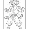 A line art illustration of a muscular character with spiky hair, wearing a martial arts outfit, striking a powerful pose.