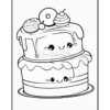 Two cute cartoon cakes stacked on a plate, topped with whipped cream, cherries, and playful facial expressions.
