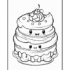 A cartoon-style illustration of a two-tiered cake with a smiling face, topped with a cherry and decorative icing.