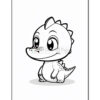 A cute cartoon dinosaur with a rounded body, friendly eyes, and small spikes along its back, set against a blank background.