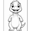 A cute cartoon dinosaur character with a friendly smile and small arms, designed for coloring.